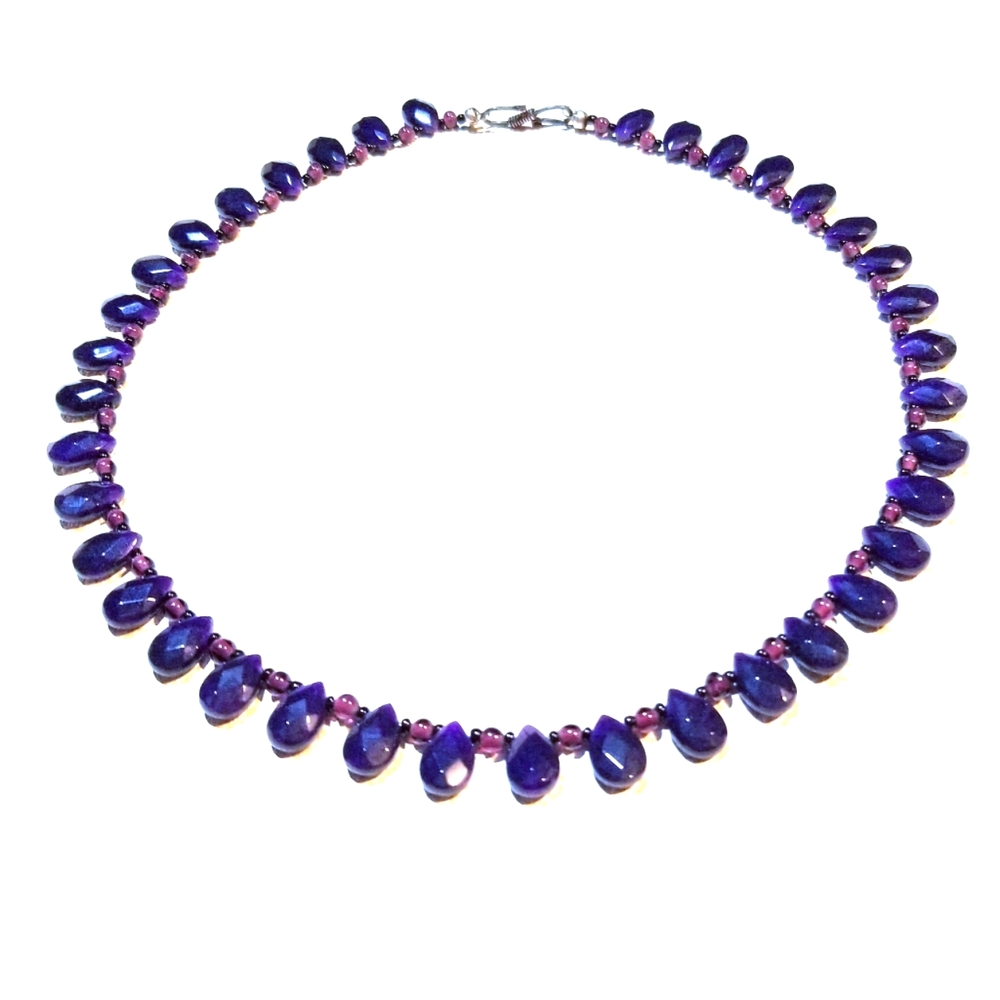 Handmade OOAK sterling silver,  natural amethyst and garnets statement necklace